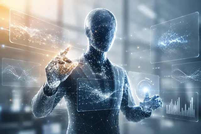 Illustration zu Googles KI-Agent Ask Advisor: ein zentraler Assistent, der Daten aus Google Ads, Google Analytics und dem Merchant Center bündelt und daraus Überblicke, Insight-Karten und Dashboards erzeugt.